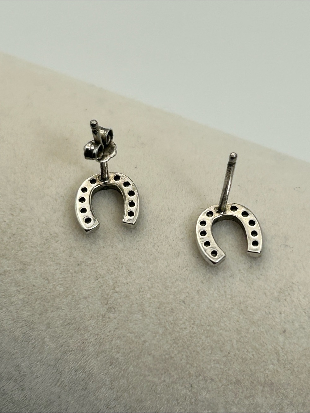 Sterling Silver Crystal Horseshoe Stud Earrings 1/4" Stamped 925 Dainty - Picture 5 of 8
